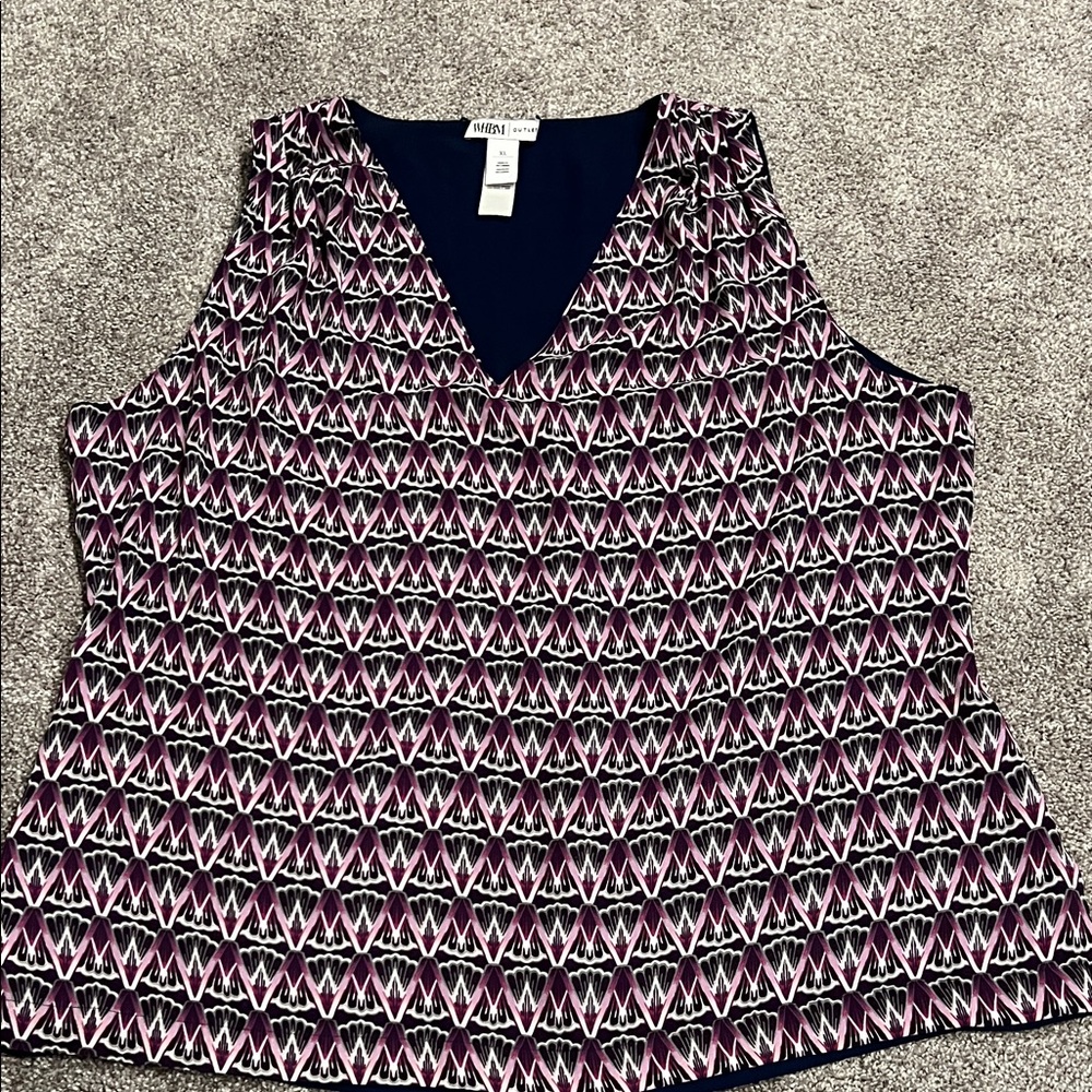 White House Black Market Pink and Black Geometric Blouse